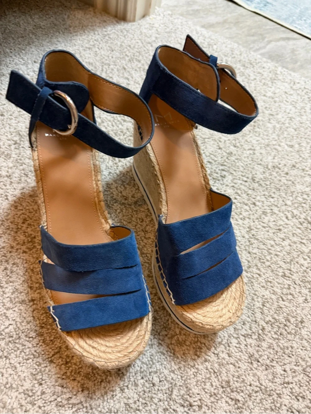 Women’s Royal blue Suede Espadrille Wedge Sandals with Ankle Strap